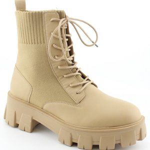 Combat Boots Womens Lug Sole Ankle Bootie for Women Lace up Platform Fashion